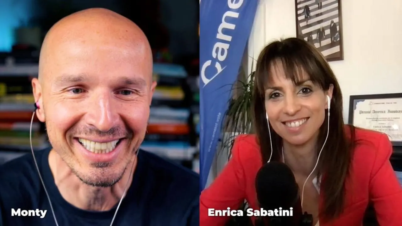 Enrica Sabatini con Marco Montemagno durante la videointervista AI First, 2024